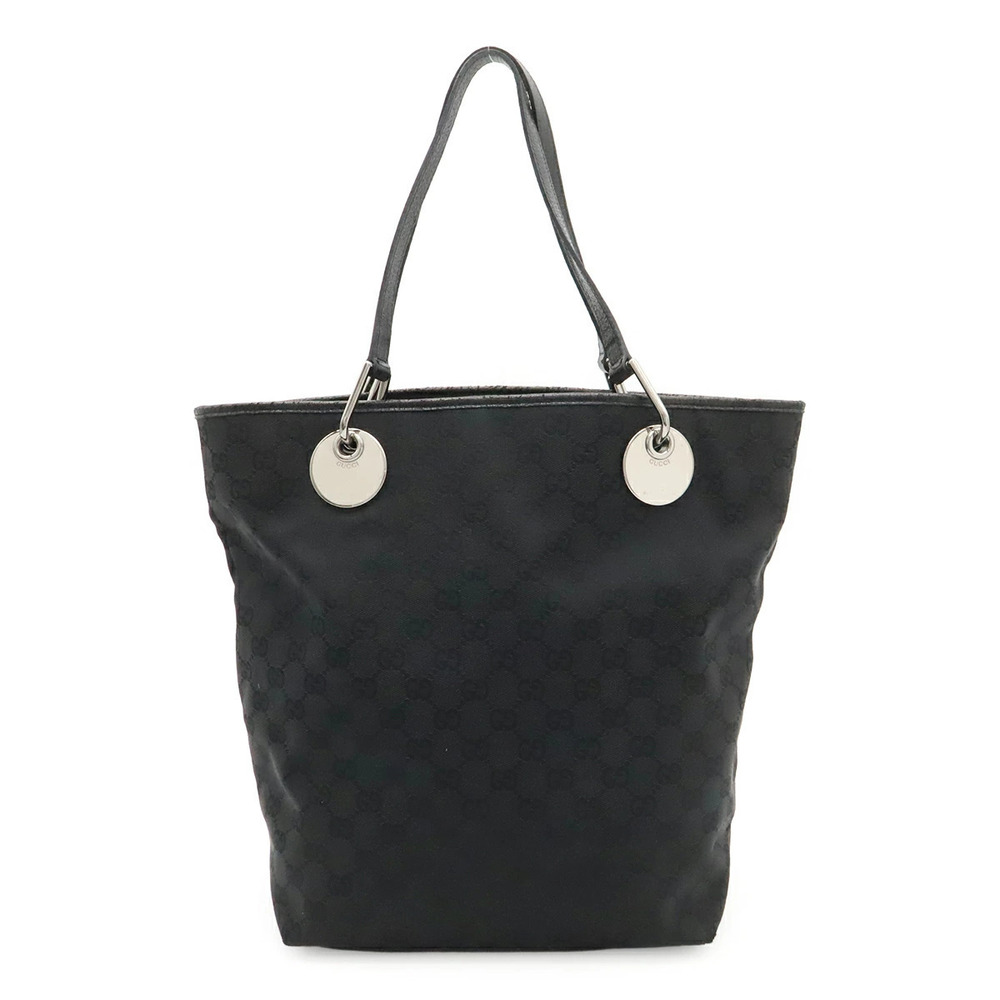 Gucci GG Canvas Tote Bag Shoulder Hobo Bucket Leather Black